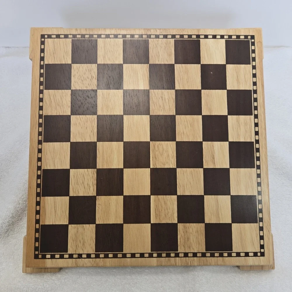 Vintage Unbranded Wooden Checker Board Footed Brown Off The Counter Lifted Tray